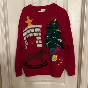 Hastings &Smith Red Christmas tree scene Sweater